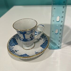 Avon 1984 cup and saucer miniature blue white